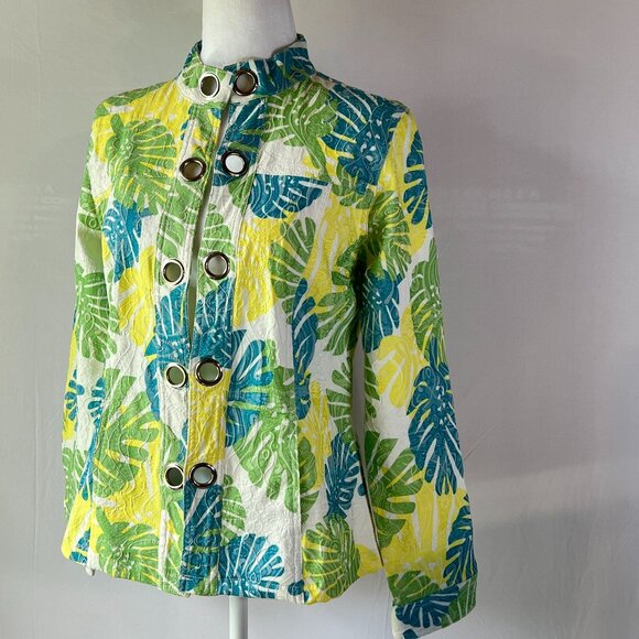 🌴Mahtani  Sz M Artistic Embroidered Moto Jacket - Edgy & Unique -Pop of Color🌴 - Picture 11 of 12